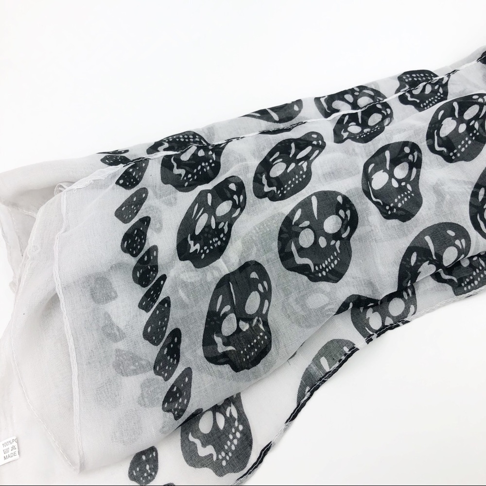 White and Black Sheer Skull Scarf XL 40x68" Wrap - Picture 6 of 8